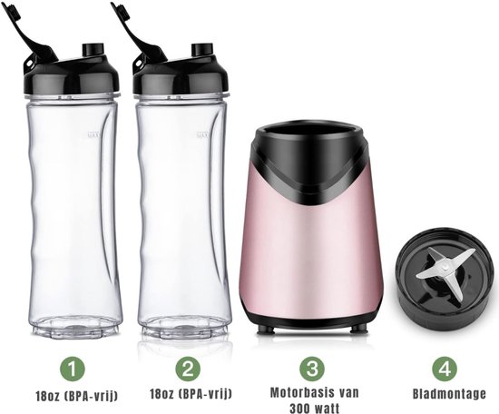 KIRA® Blender - Portable Blender - Draagbare Smoothie Maker voor Onderweg - Roze - 13cm x 13cm x 35cm van Kira — afbeelding 3
