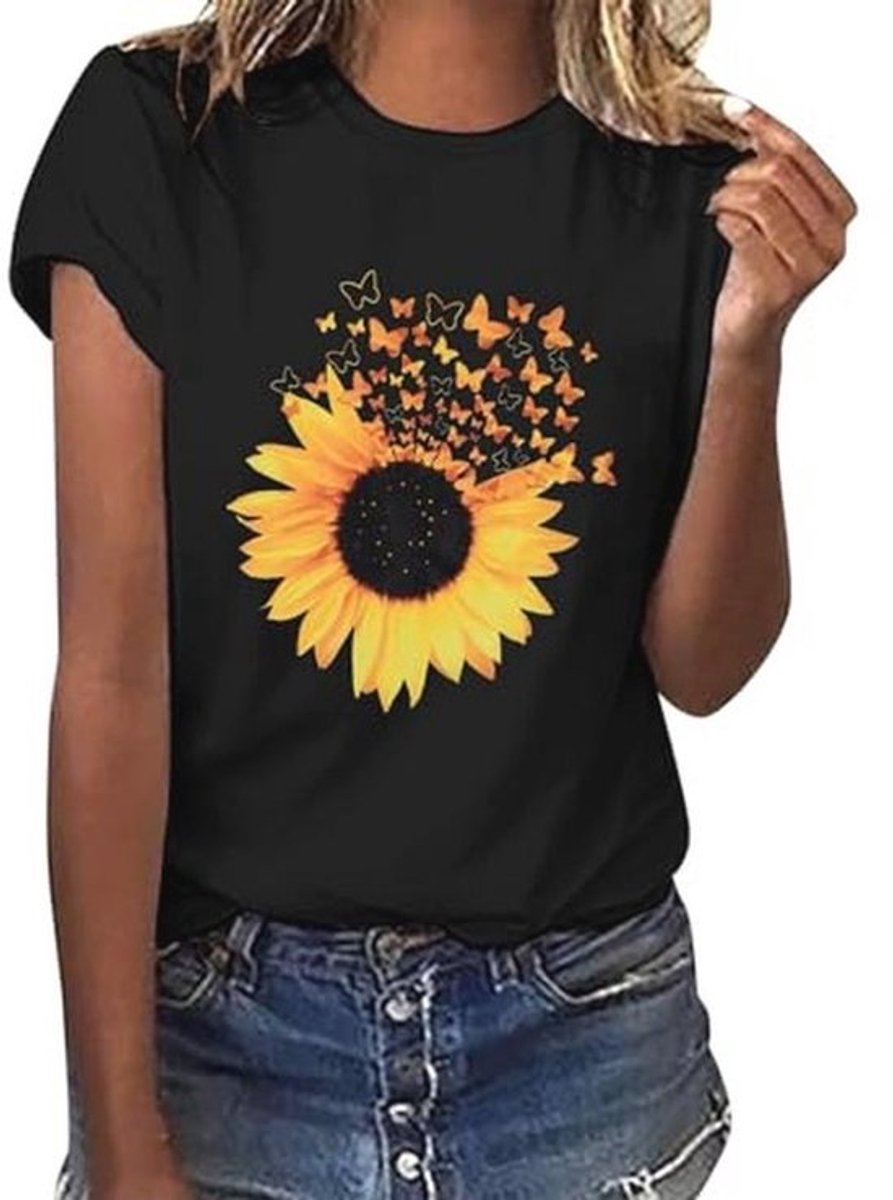 Korte Mouwen Zwart T-shirt voor Dames met Grafische Print