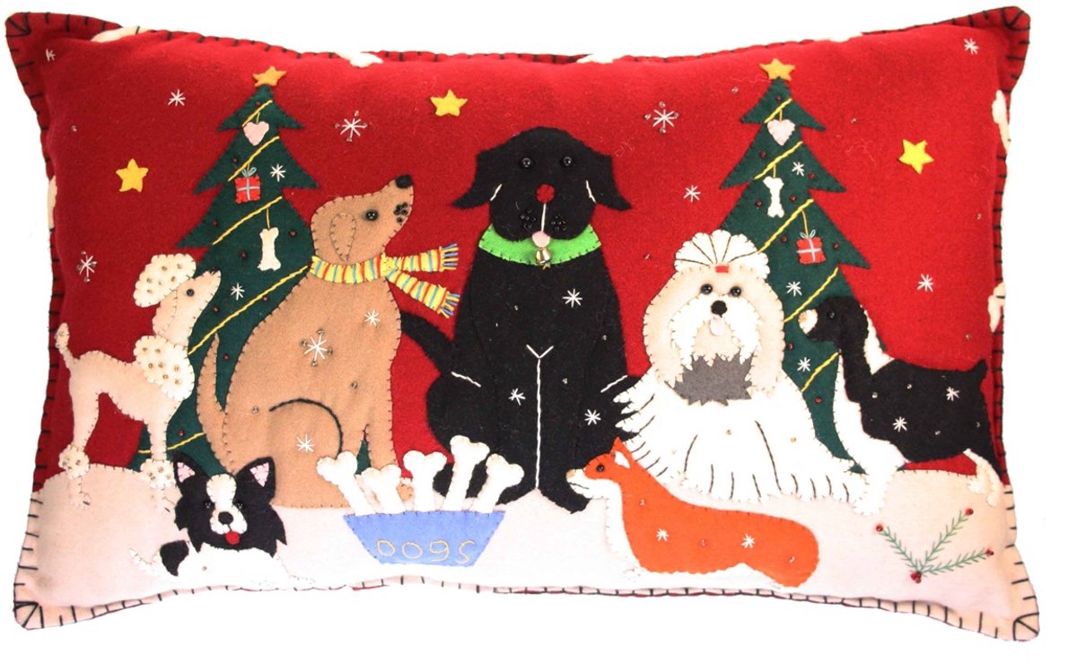 Kussen honden groot/ rood, vilt incl. vulling 60x37cm