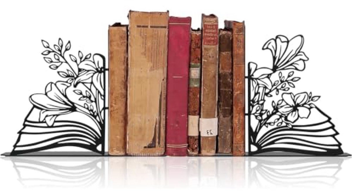 Casalora Boekensteunen, Metaal Boekensteunen, Decoratieve Vintage Boekensteunen, 2 Stuks Zwarte Metaal Boekenhouders voor Boekenkast, Huis en Kantoor