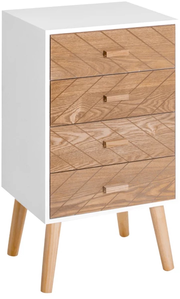 Nachtkastje - Ladekast Voor Hal - Hout - Wit En Naturel - 40 x 30 x 75 cm