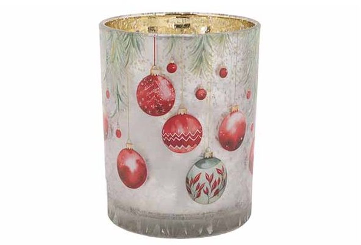 Theelichthouder Xmas Balls Rood Wit 10x1 0xh13cm Glas