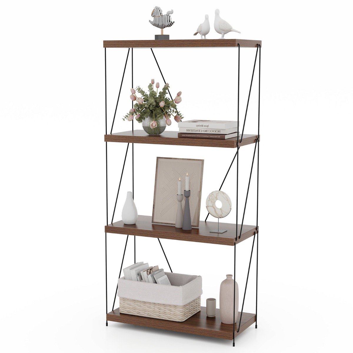 SureDeal® - Boekenkast Industrieel - 4 Niveaus - 61x29,5x105 cm - Hout & Metaal - Houtnerf - Staand Opbergrek