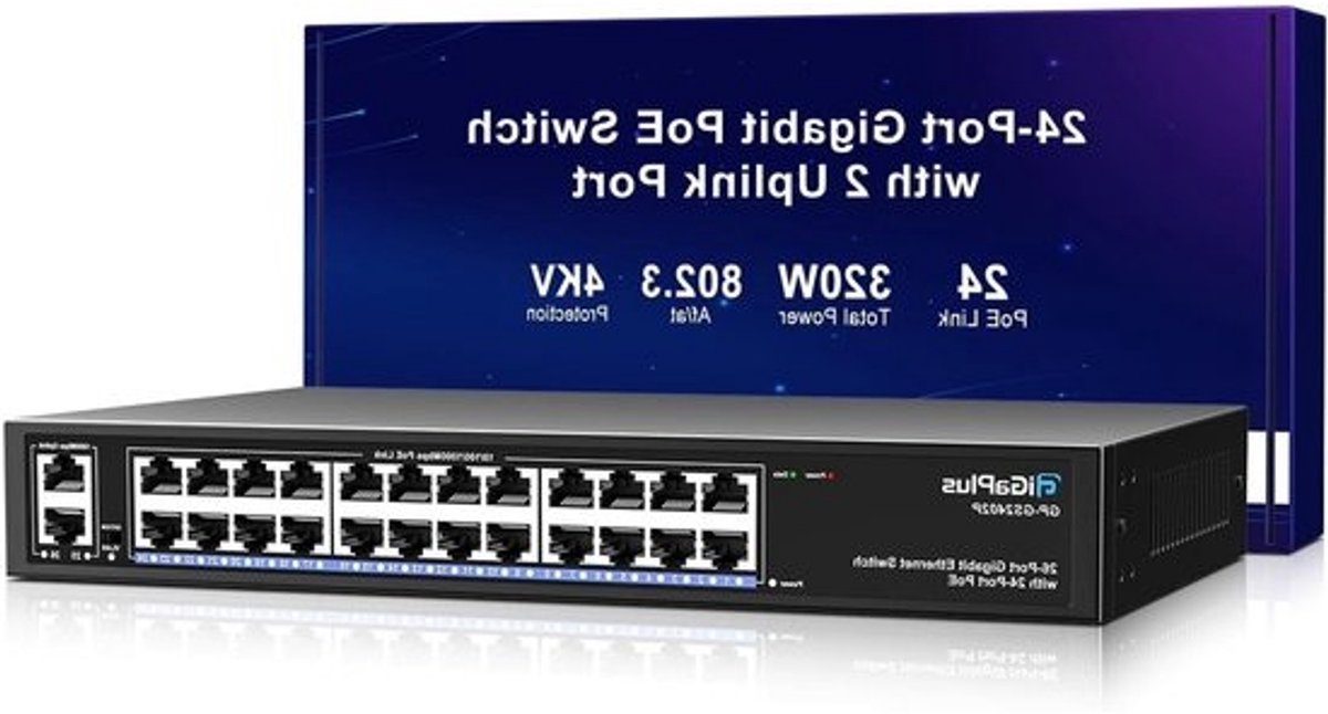 26 Poorten Gigabit PoE+ Switch met 320W Vermogen, Metalen Behuizing, Plug & Play
