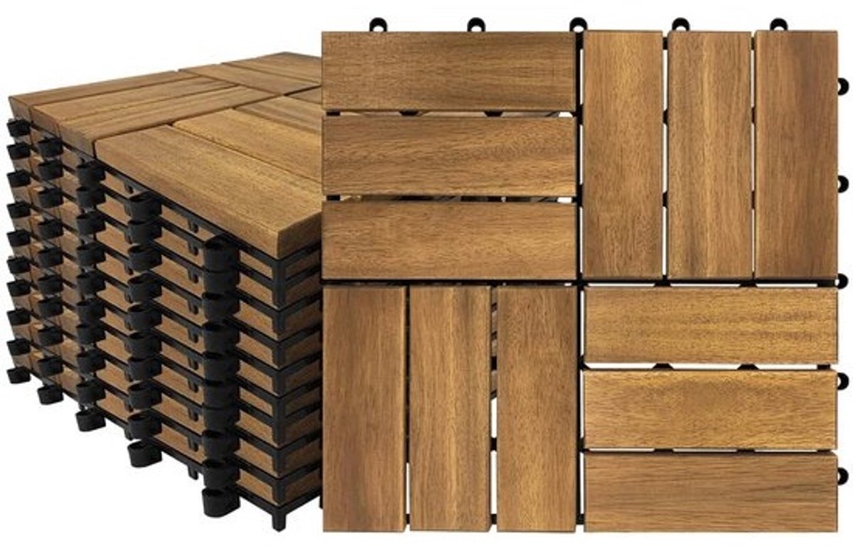 Houten Terrastegels Balkon Kliksysteem - Set van 55 Acacia Hout Tegels 30x30cm voor 5m² Buiten vloer