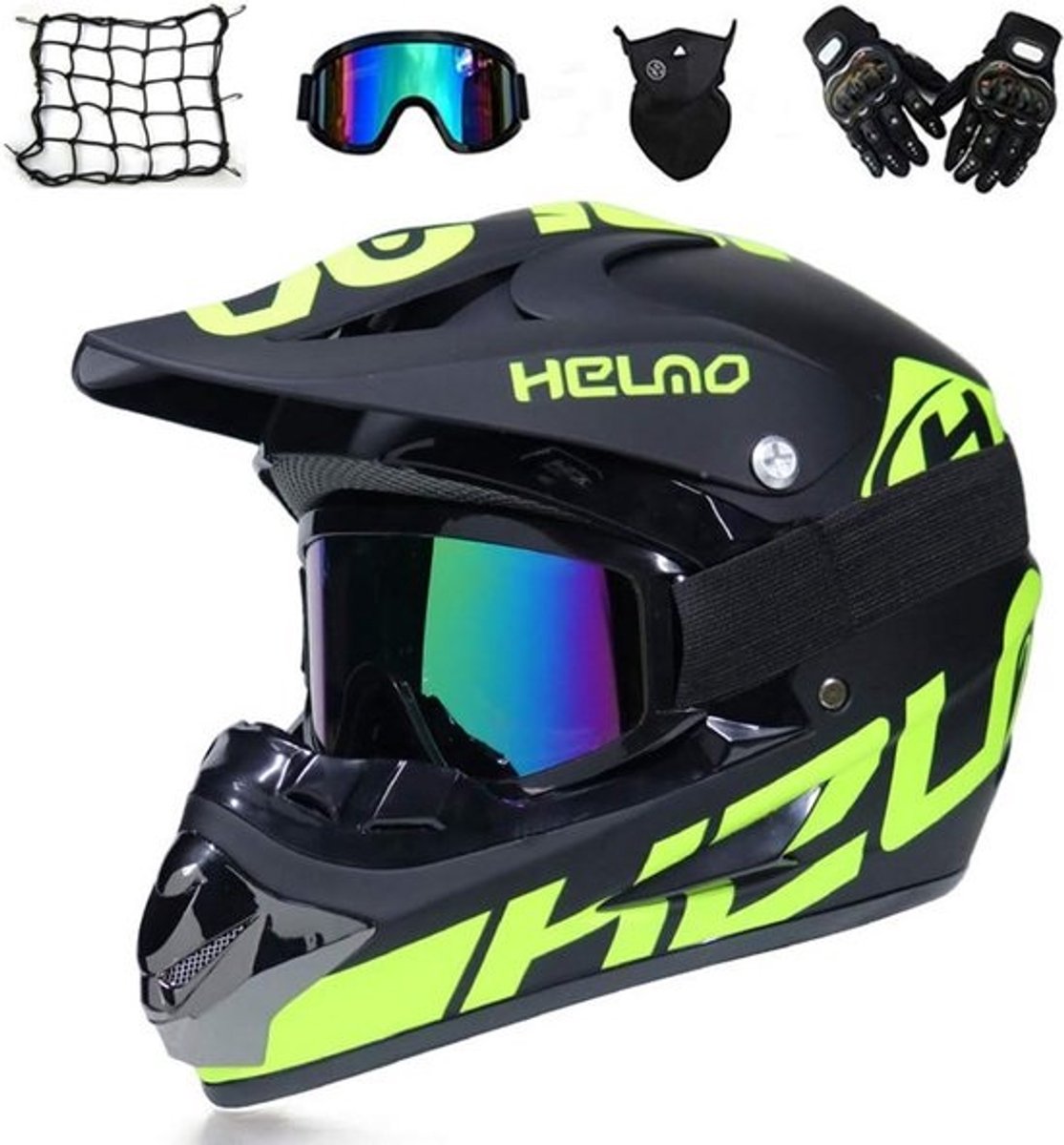 Volledige Motorcross Helm Set voor Volwassenen - Inclusief Bril, Handschoenen en Masker - Offroad & Downhill Bescherming