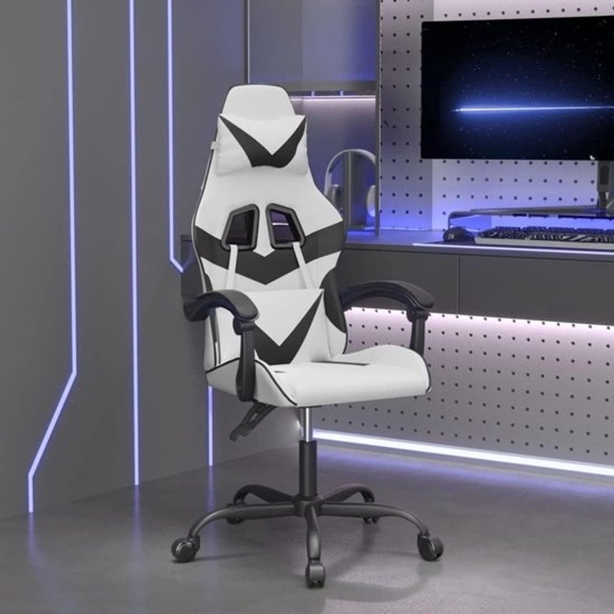 Gaming Stoel - Comfortabele Stoel - Lang Zitten - Vuilafstotend Leer - Niet Gespecificeerd - Wit Zwart