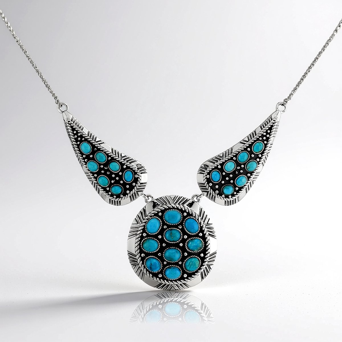 Cavill - Zilveren Halsketting - 925 Sterling Geoxideerd - Blauwe Kingman Mohave Turkoois 2,40 ct - Handgemaakt - Elegante Dames Sieraden