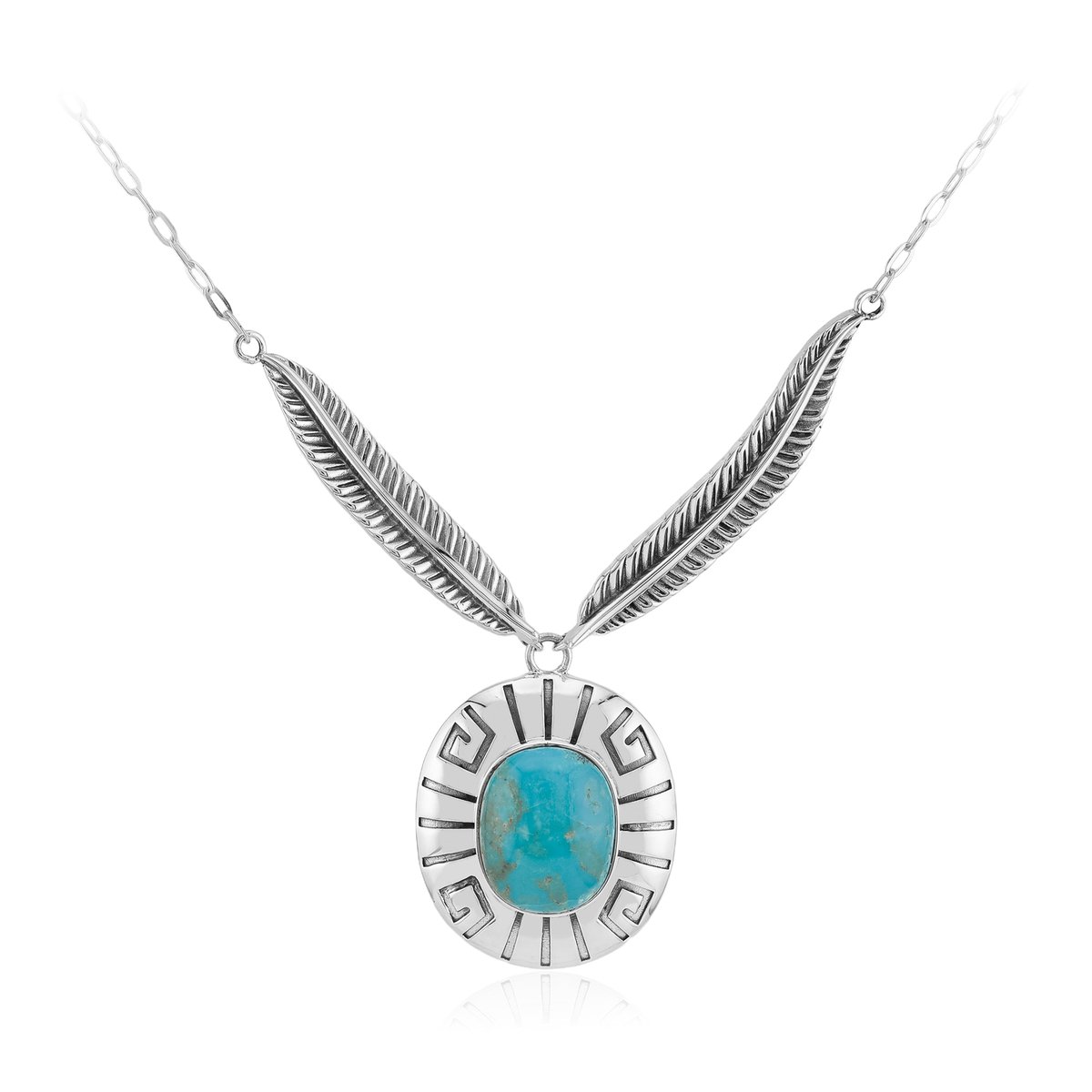 Cavill - Geoxideerde 925 Sterling Zilver Ketting - Blauwe Kingman Mohave Turkoois 7,003 ct - Ovale Cabochon - Verstelbaar - Boho Chic & Handgemaakt