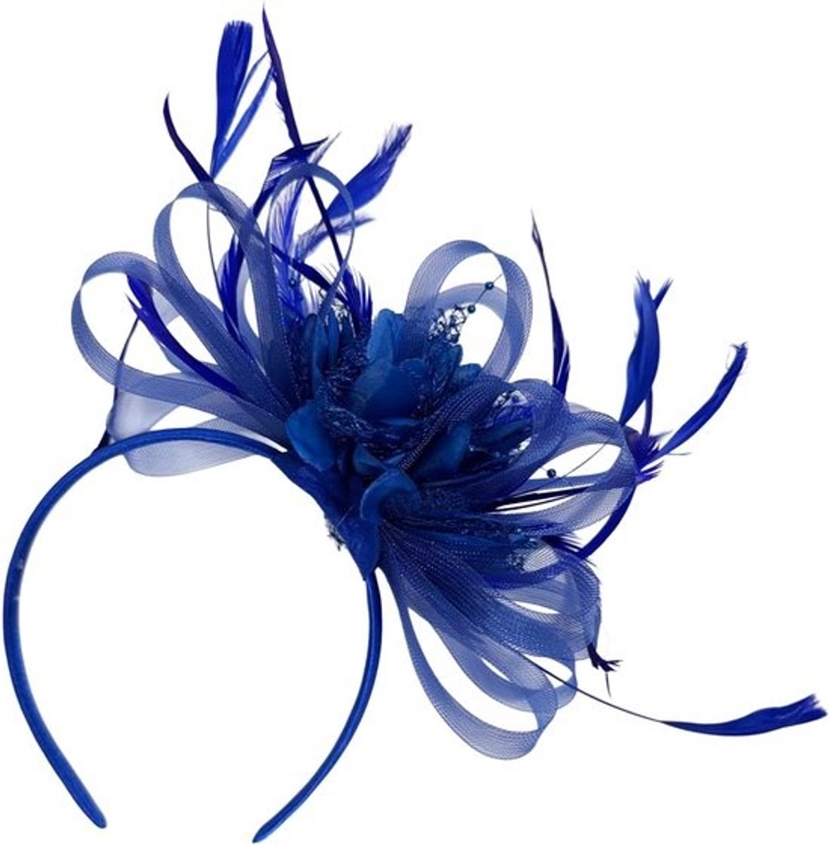 Feather Fascinator Haarband Dames - Royal Blauw - Geschikt voor Bruiloft en Feest