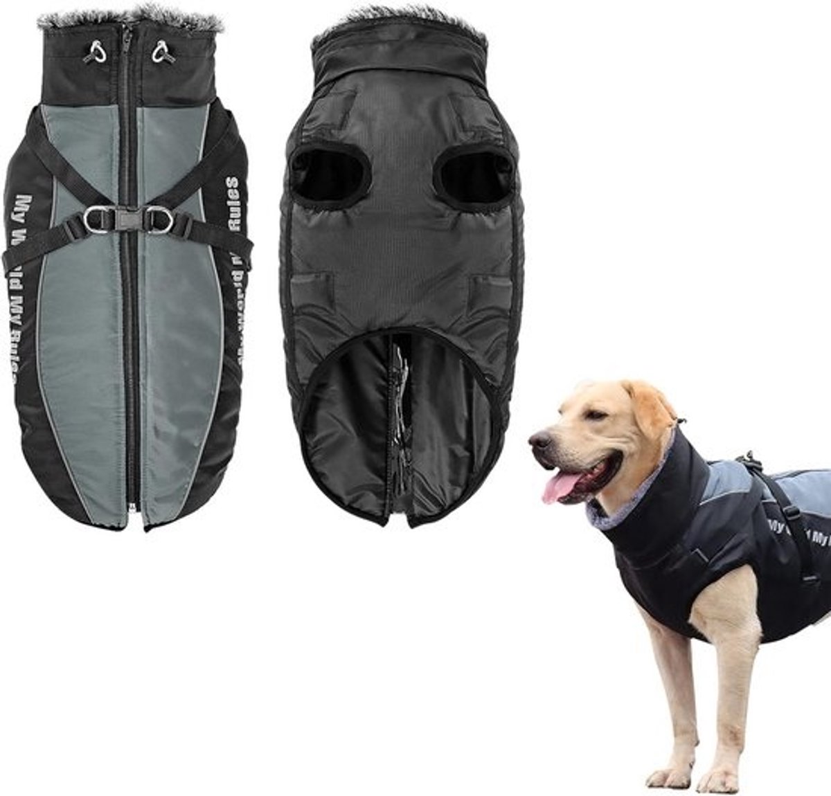 Gevoerde Waterdichte Winter Hondenjas met Harnas en Reflecterende Strepen voor Grote Honden