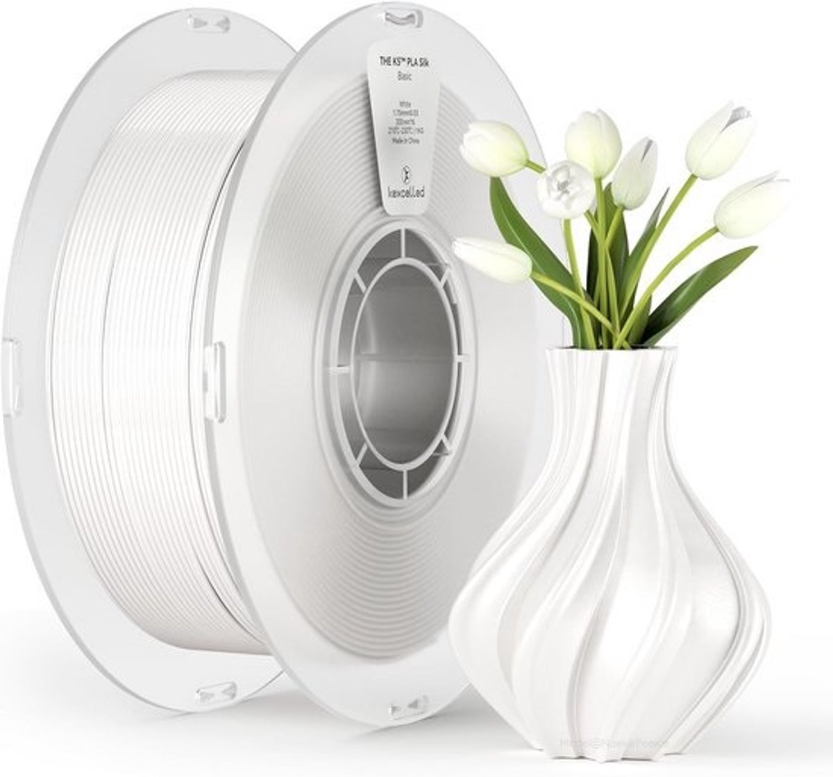 1.75mm Glossy PLA Silk Filament - Hoge Precisie 3D Printer Filament, 1KG Spoel, Witte Kleur