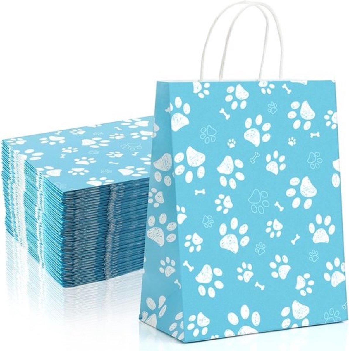 50 stuks Hondenpootjes Cadeauzakjes van Kraftpapier met Draaghengsels voor Traktaties en Feestjes