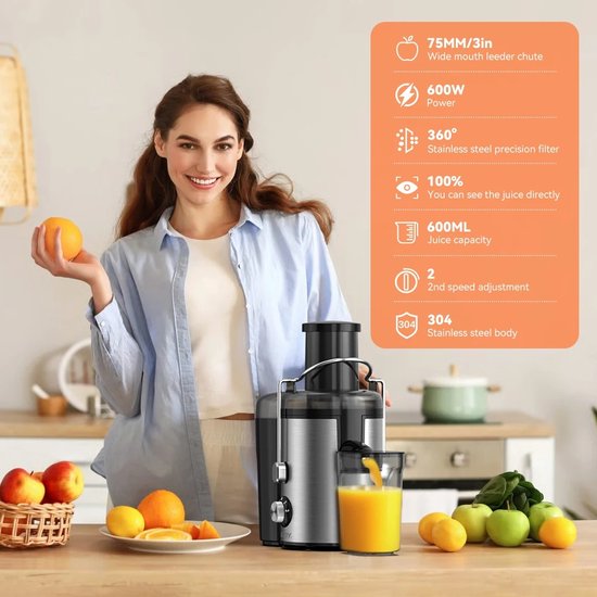 Homezo sapcentrifuge - Voor groente en fruit - Brede opening - 2 Snelheden - Ruime pulpcontainer - 400 ml sap - Schuimafscheider van Homezo — afbeelding 5
