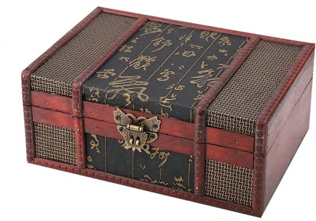 Decoratieve Houten Opbergdoos in Chinese Stijl met Slot voor Sieraden en Documenten