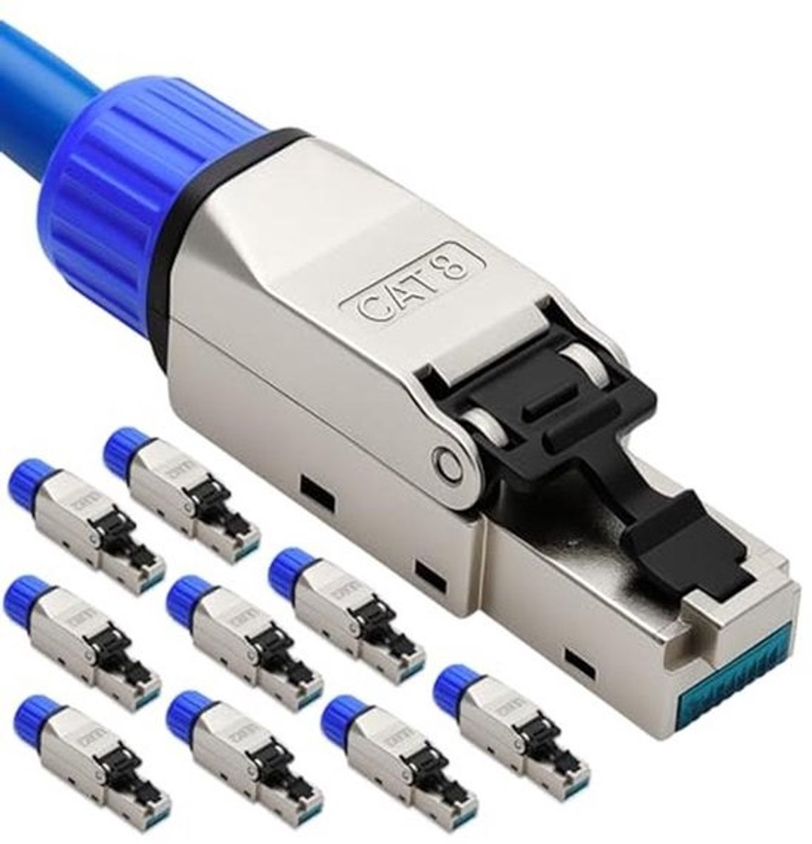 10 x RJ45 Plug CAT 8 - Toolless Ethernet Netwerkconnector, Gigabit Compatibel en STP Beschermd, 40 Gbit/s