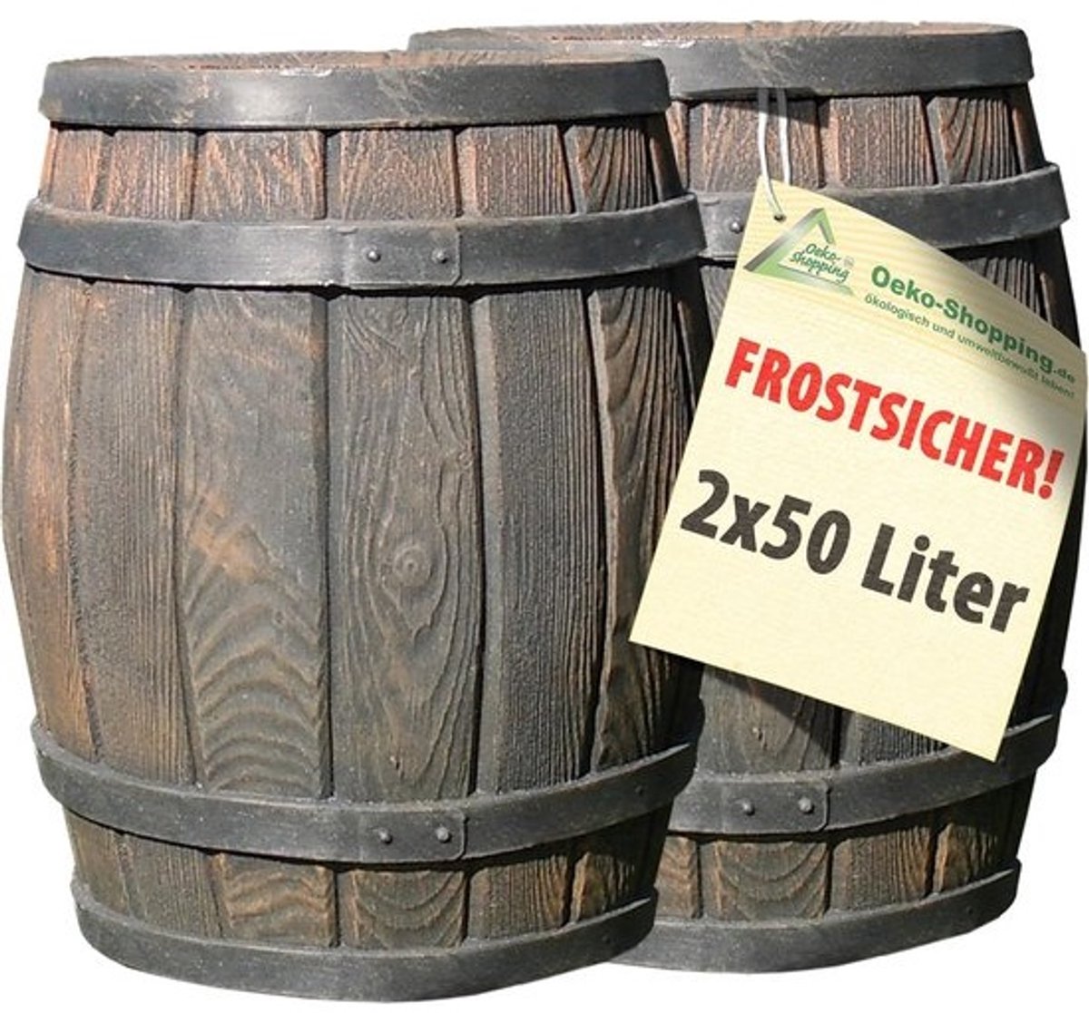 Regenton met Houtlook en Kraan - Dubbele Wateropslag (2x50L)