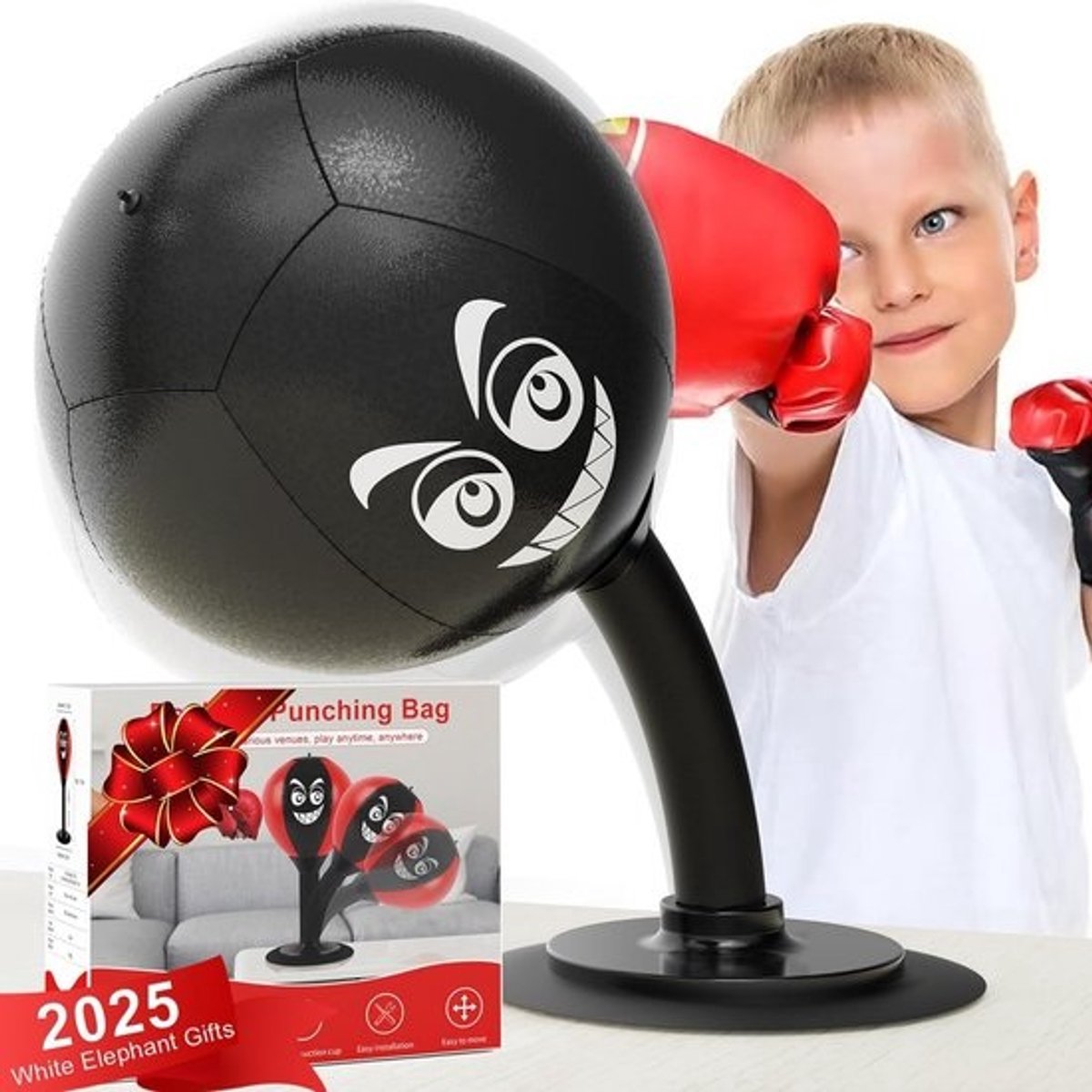 Boksbal voor op Bureau met Zuignap - Stressbal & Fun Reliever voor Thuis of Kantoor