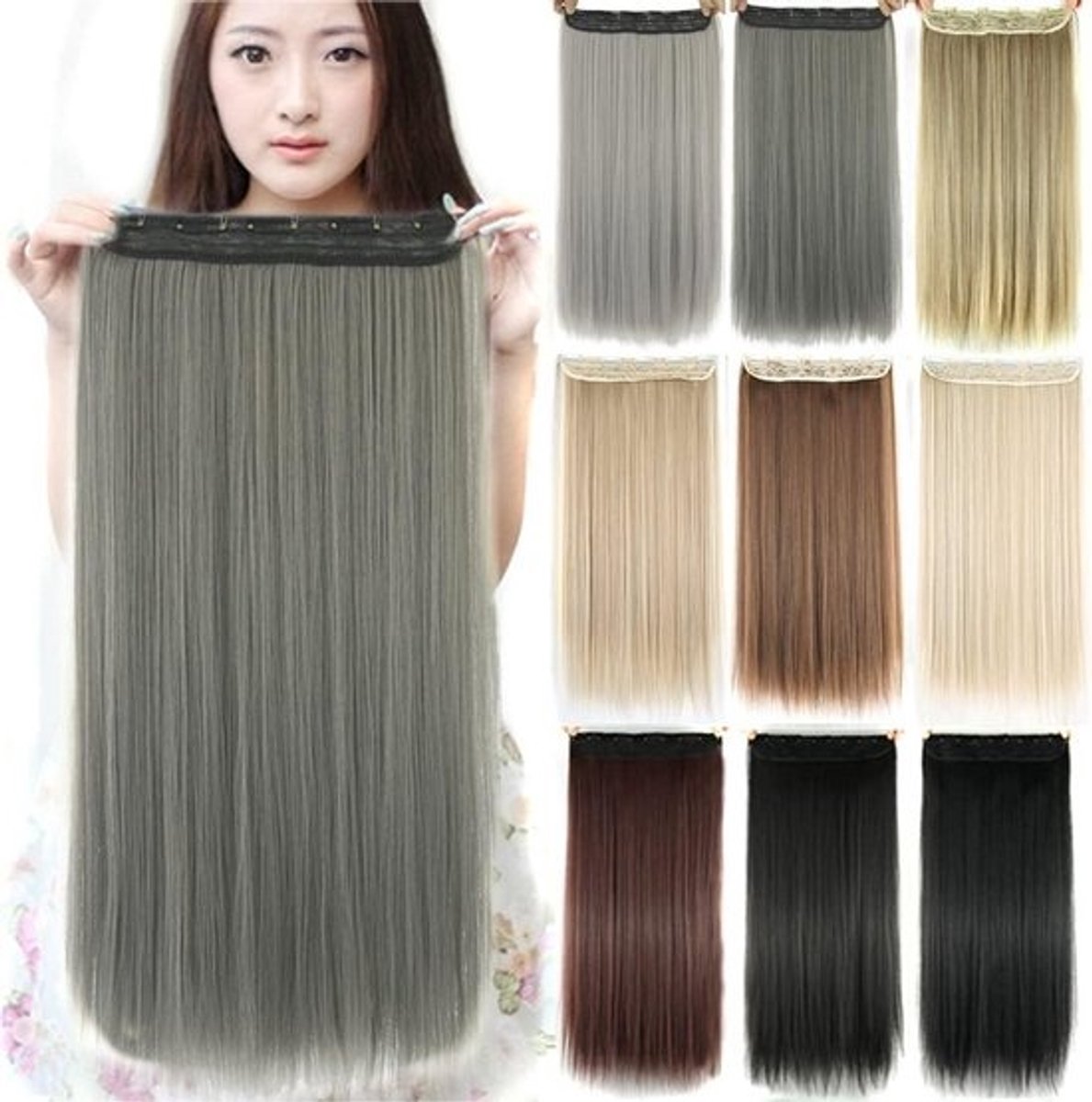 Natuurlijke Dikke Haarverlenging Recht met Clips Synthetisch voor Dames