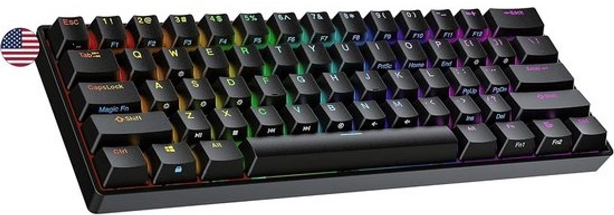 60% Mechanisch Gaming Toetsenbord 61 Toetsen Hot-swappable RGB | PBT Doubleshot Keycaps | QWERTY VS Indeling