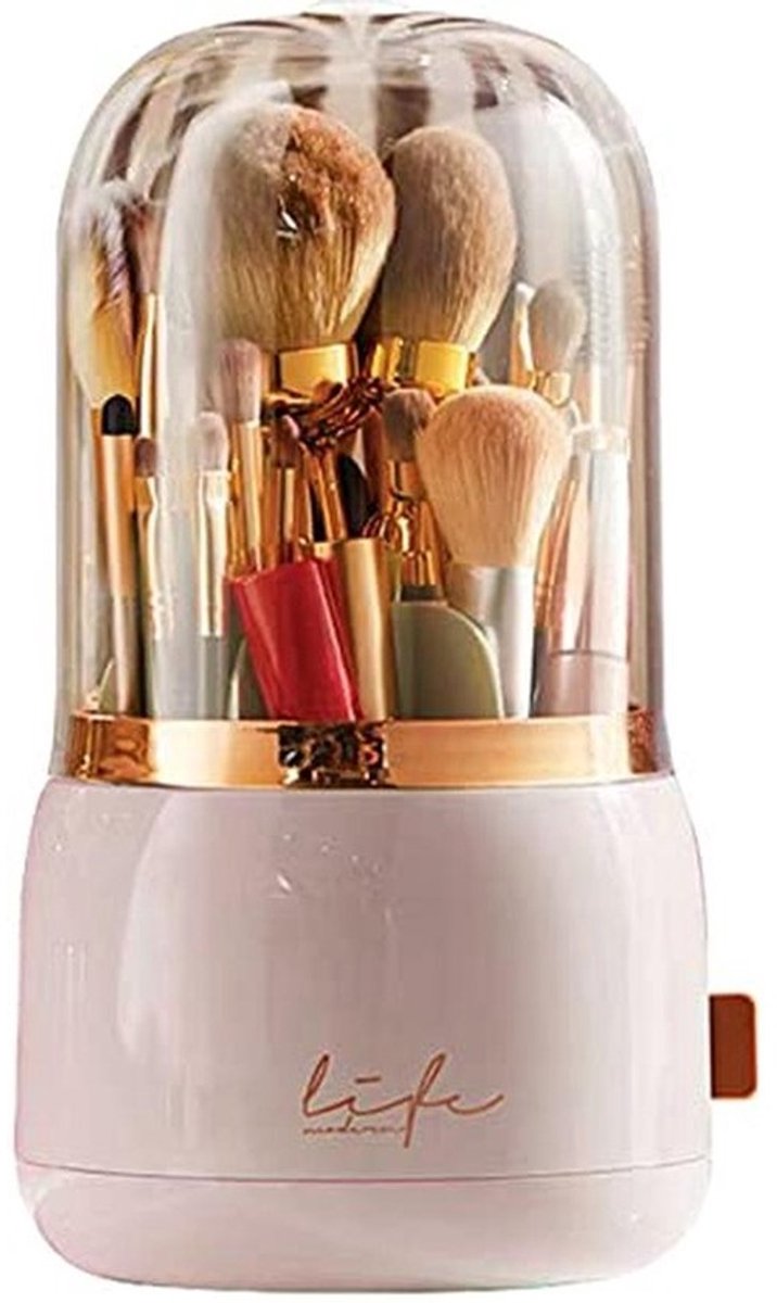 360 Draaibare Make-up Organizer met Stofdeksel - Acryl Borstelhouder voor Lippenstift en Cosmetica