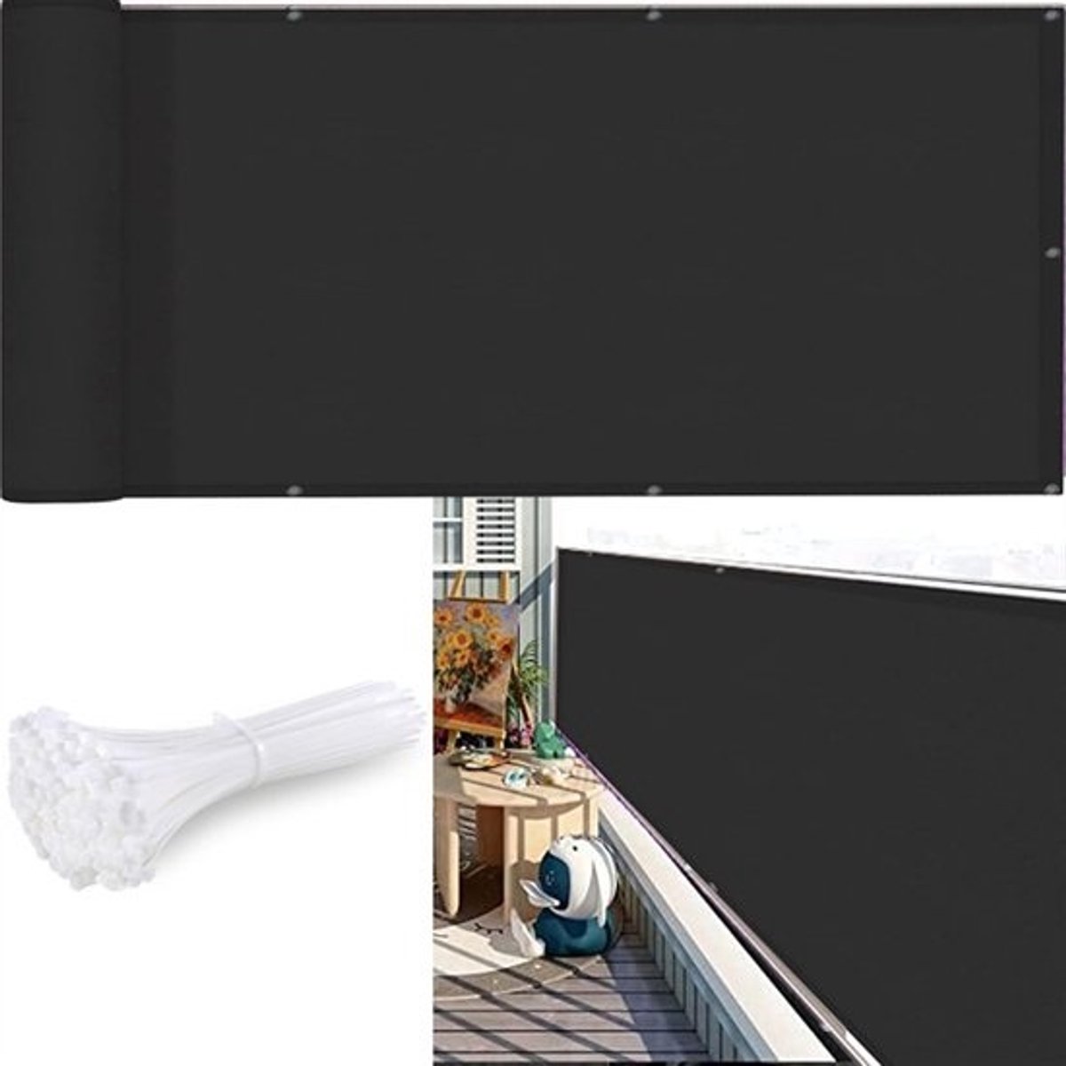 Balkonhek Privacyscherm - Hekscherm Afscherming - Meer Privacy - UV-bestendig Weerbestendig - 110x650cm - Zwart