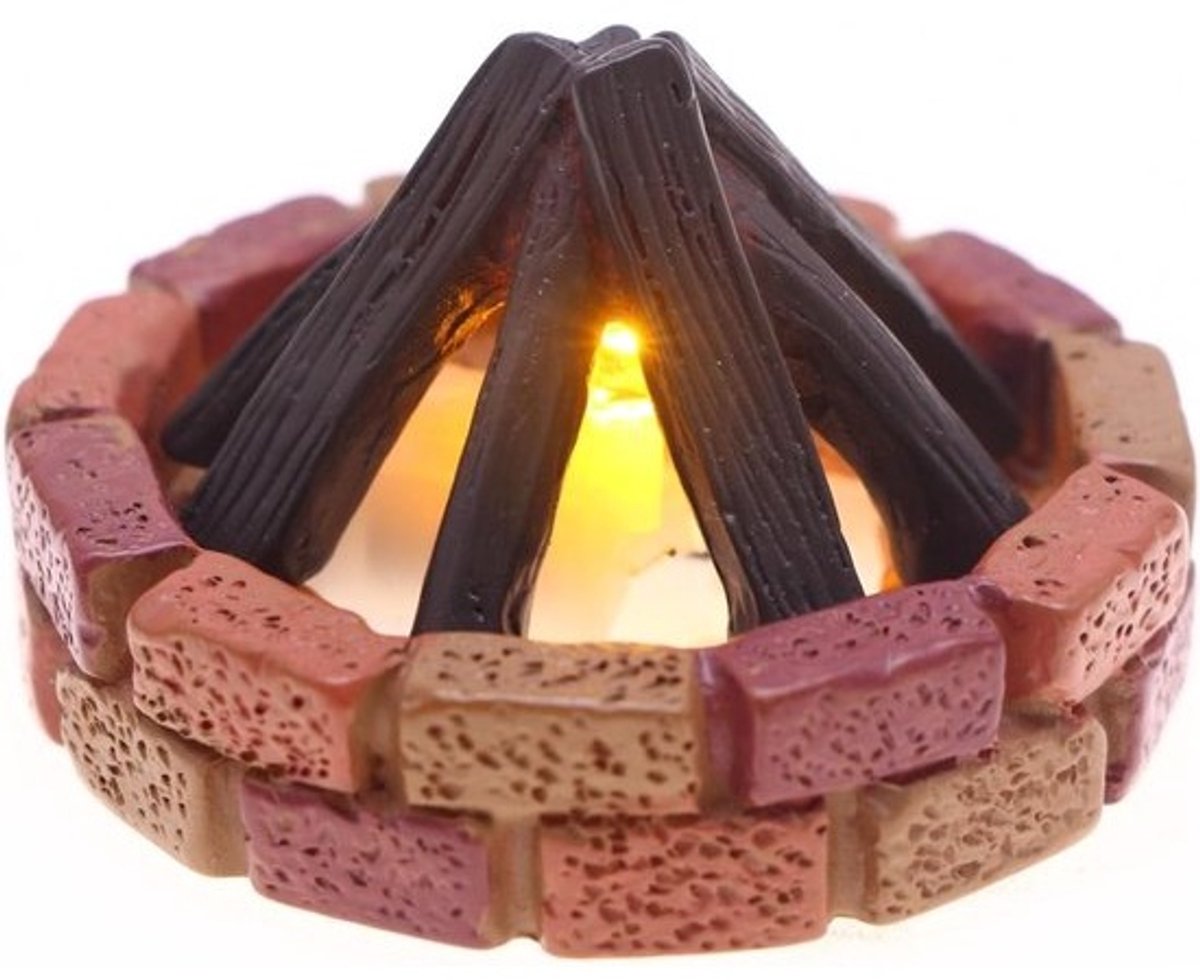 Miniatuur Kampvuur - Poppenhuis Decoratie - Diorama Scène - Flakkerend LED Effect - 6 x 6 x 5 cm