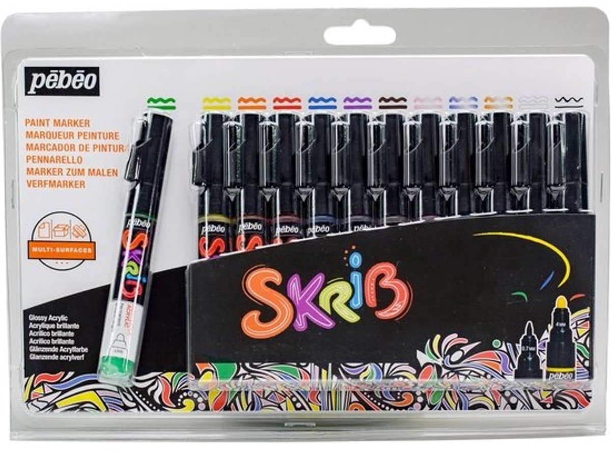Acrylverf Markers - Kleurstiften Set - Veelzijdig Schilderen - 12 Kleuren Set - 18 x 21 x 26 cm - Veelkleurig