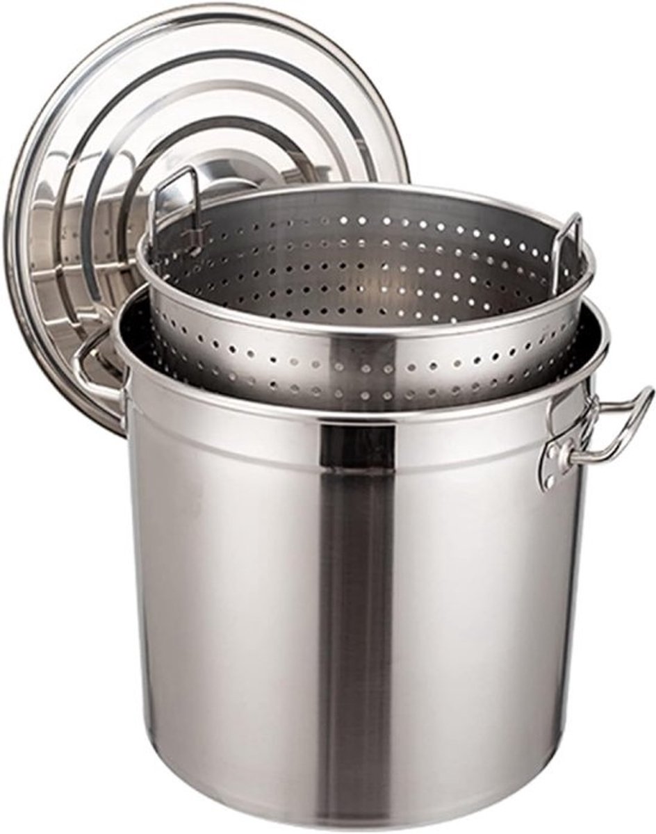 Grote Stoompan - Kookpan Vergiet - Buiten Koken - Dikwandig Staal - 30L 35x35cm - Zilver