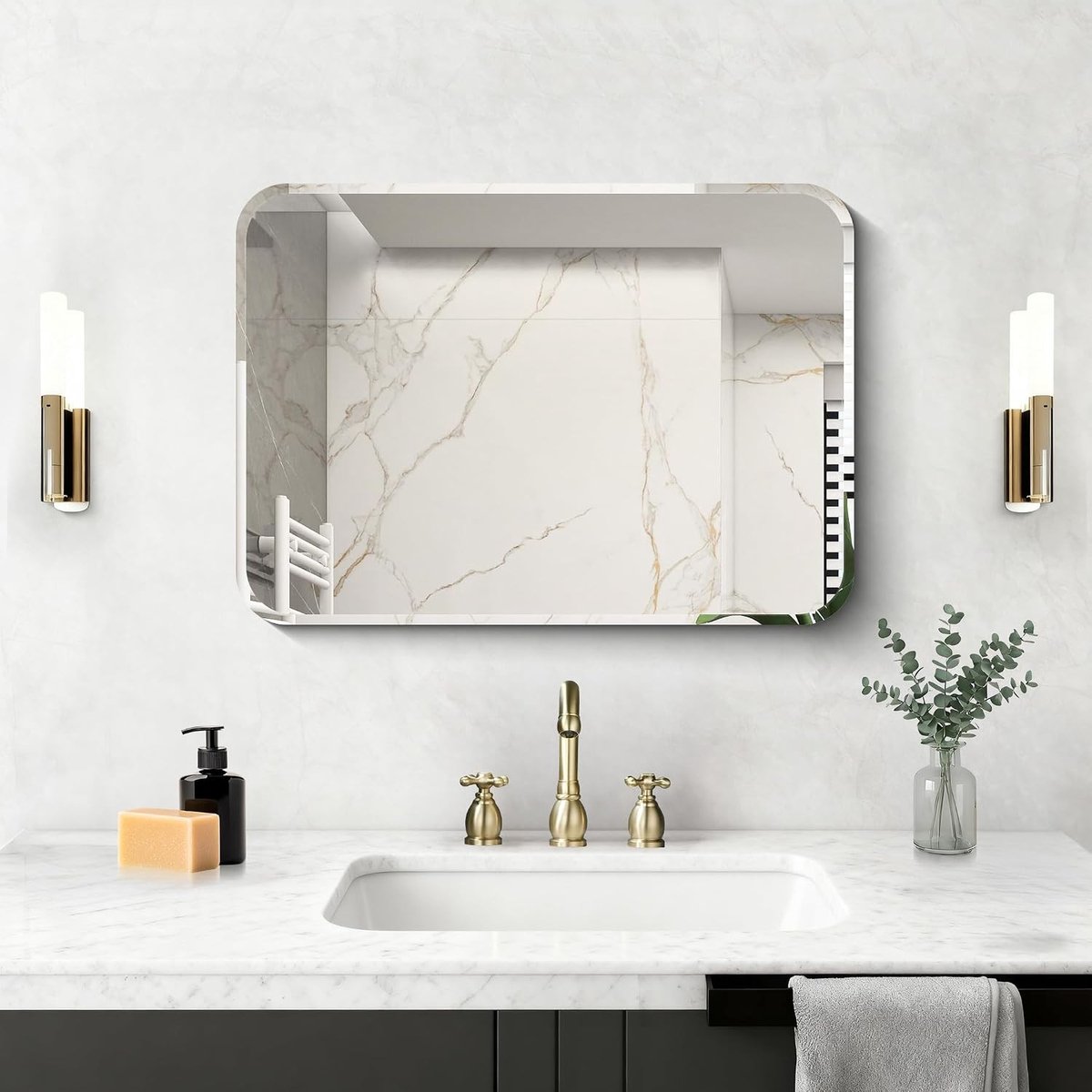 Rechthoekige Wandspiegel 45 x 60 cm zonder Frame, Badkamerspiegel met Afgeronde Hoeken, Ideaal voor Slaapkamer en Woonkamer, Horizontaal of Verticaal Gebruik