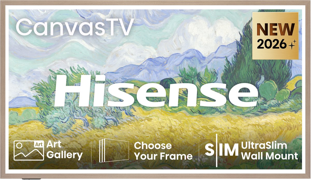 Hisense 65 Inch Hi-QLED Smart TV - Canvas TV 65S7S - 4K Ultra HD - 144Hz Gaming TV - Frame TV Design - Zwart - Dolby Vision IQ - HDMI 2.1 - AirPlay 2 - Art Gallery Modus