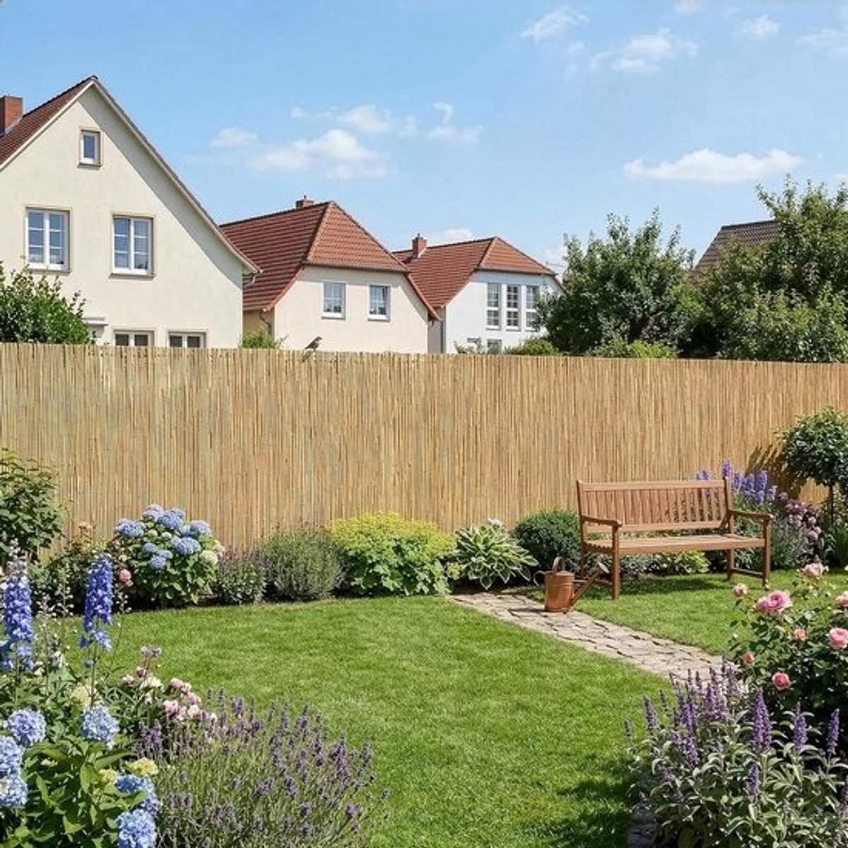 Rietmat Schutting - Natuurlijke Zichtbescherming - Tuin Balkon Terras - Eenvoudig te Bevestigen - 150x500 cm - Naturel