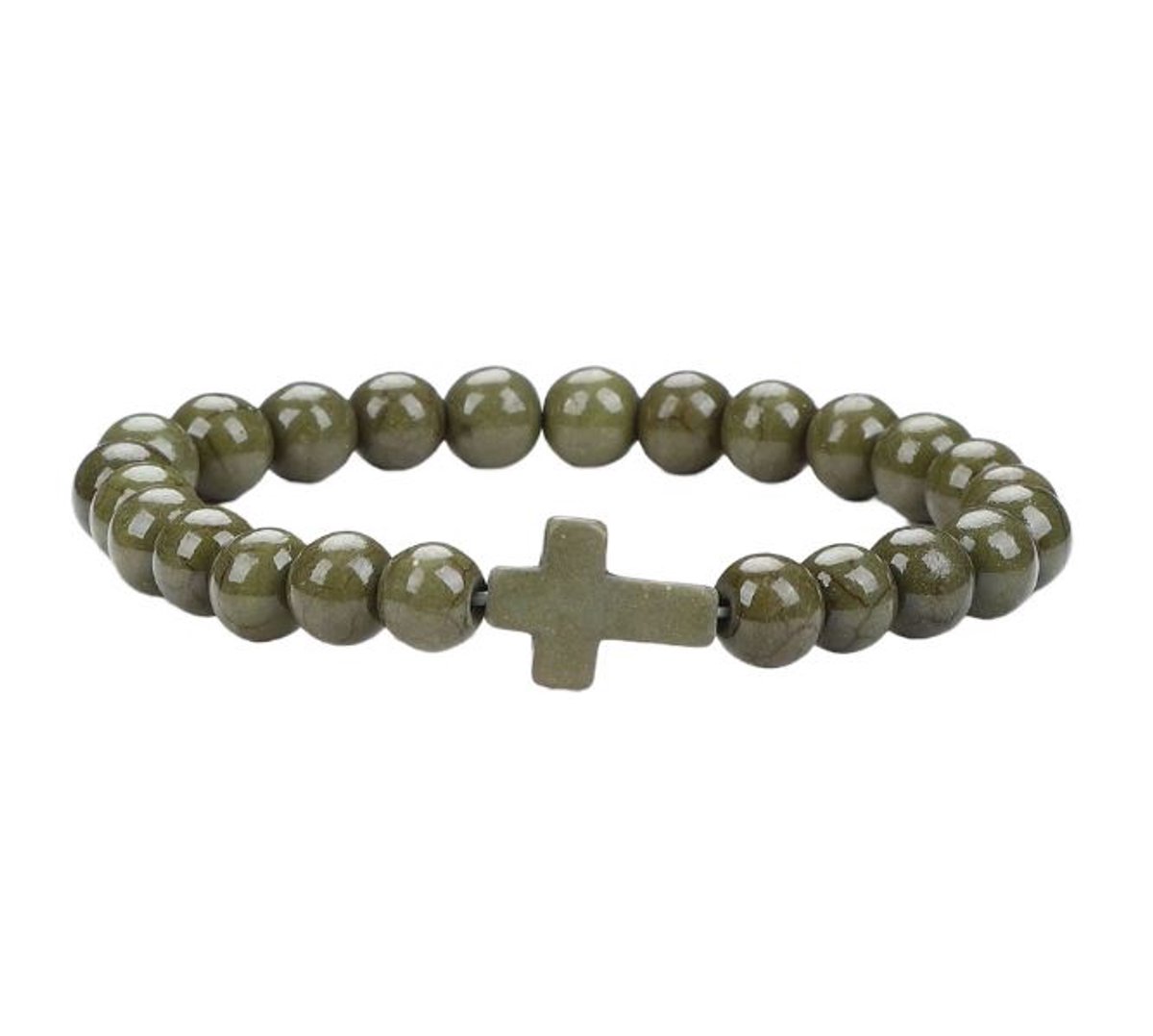 Kruis armband heren - Jezus - Christelijk - bijbel kralen Groen - 20 cm