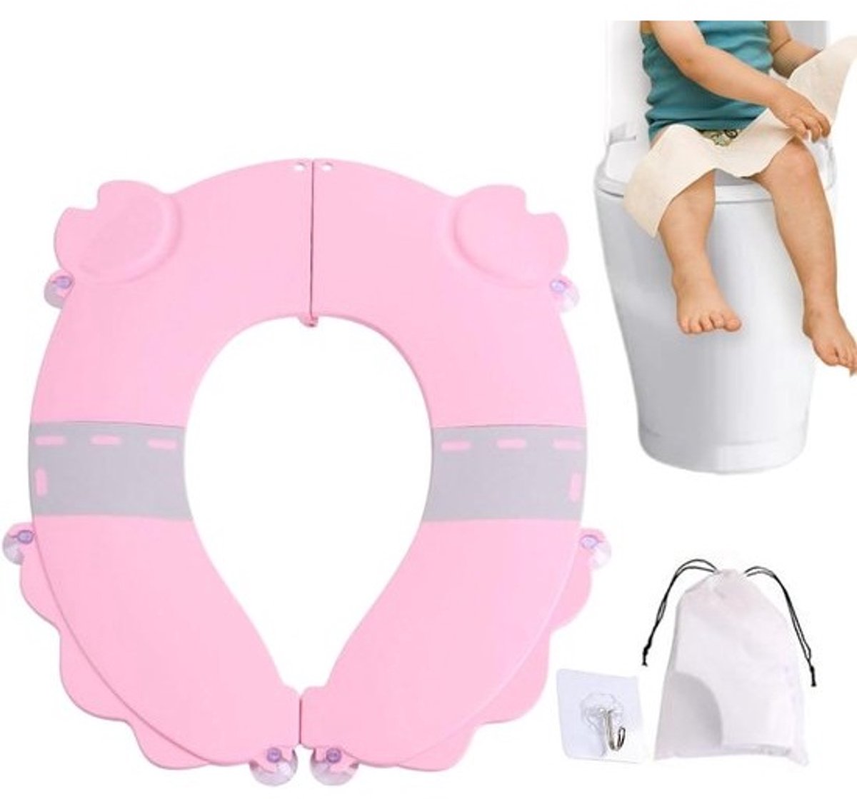 Kinder toiletbril - Reis toiletje - Zindelijkheidstraining - Opvouwbaar en draagbaar - 20x16 cm - Roze