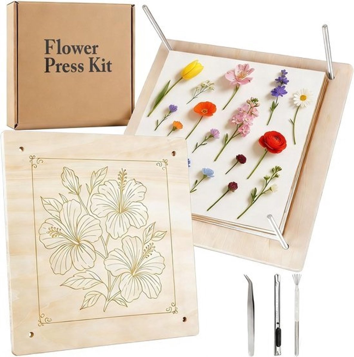 Bloemenpers Knutselset - DIY Kunst Set - Planten Drogen - Grote Houten Pers - 30 x 20 cm