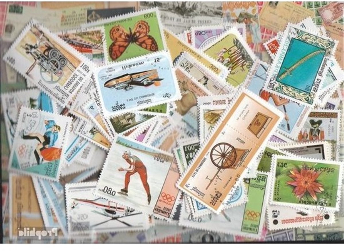Cambodja Postzegels - Verzamelobjecten - Verzamelen - 200 Verschillende - 70 g - Multicolor