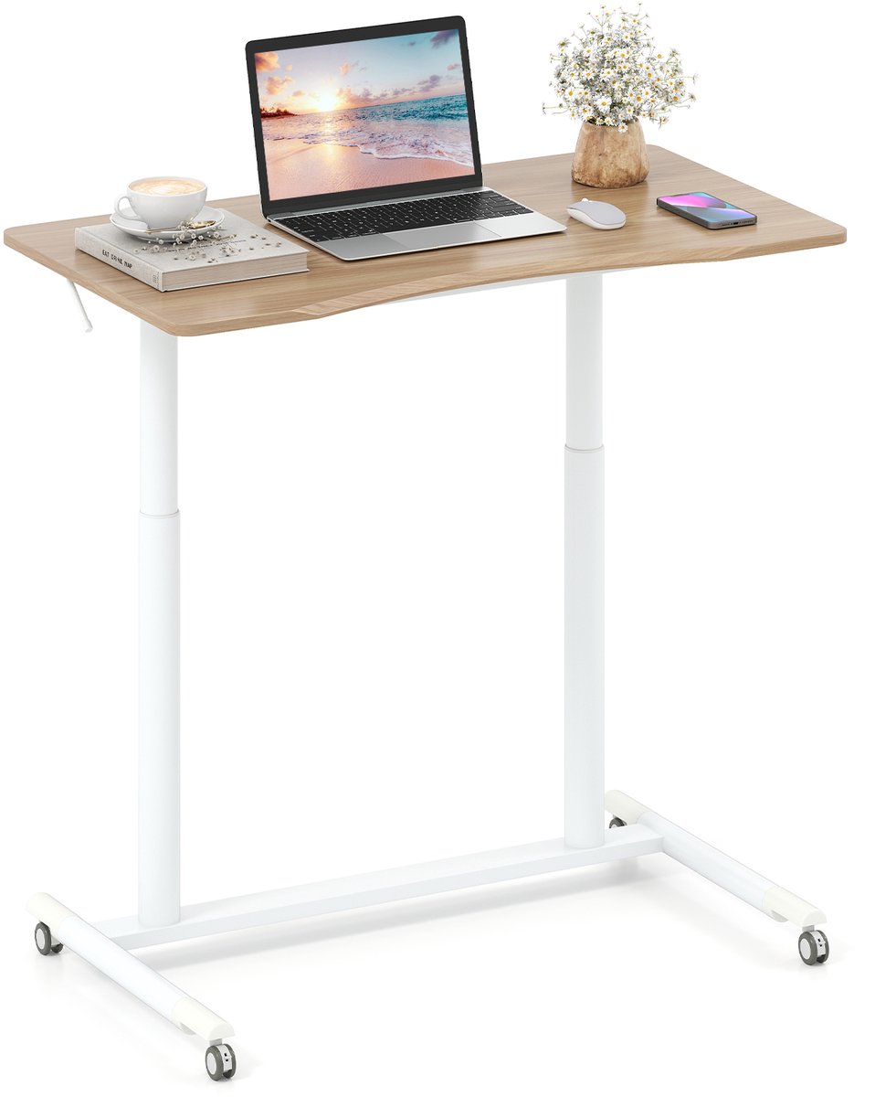 SureDeal® - Bureau - Vormige - Wielen Hoogte Verstelbare - 95x52x70 cm - Naturel