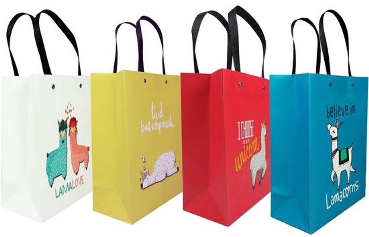 Set van 4 Stevige Cadeautasjes van Gelamineerd Papier in Kartonnen Geschenkverpakking