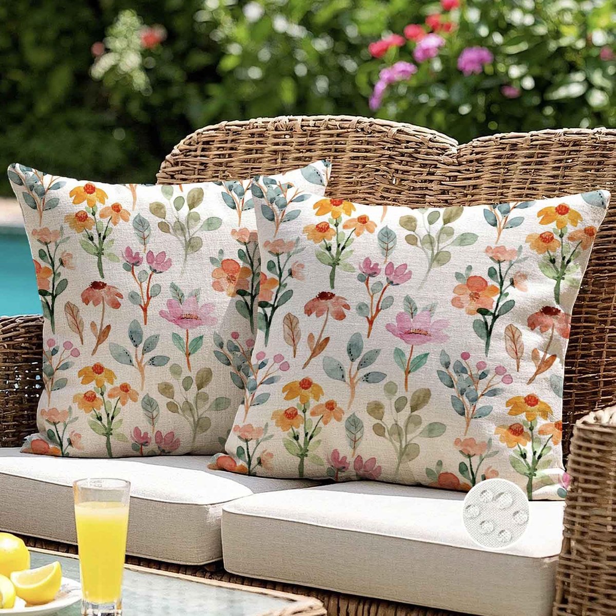 ViaElayu Kussenhoes voor buiten, waterdicht, 50 x 50 cm, bloemen, bladeren, decoratief, bohemien, waterdicht, voor - ShopVlot