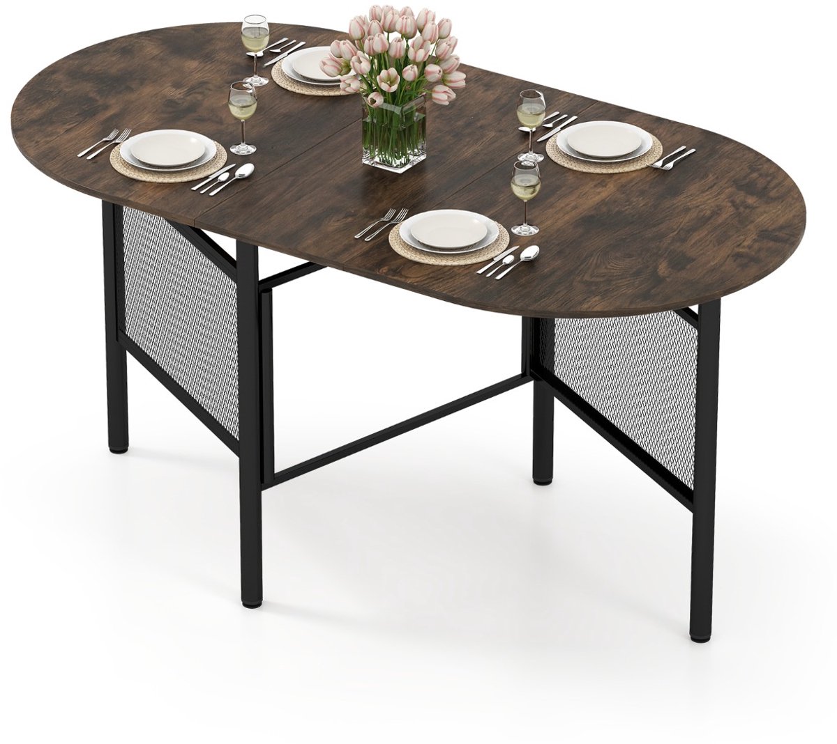 SureDeal® - Eettafel - Opklapbaar - Personen Ruimtebesparende Keukentafel - Klapfunctie Metalen Poten - 150x80x76 cm - Koffiebruin