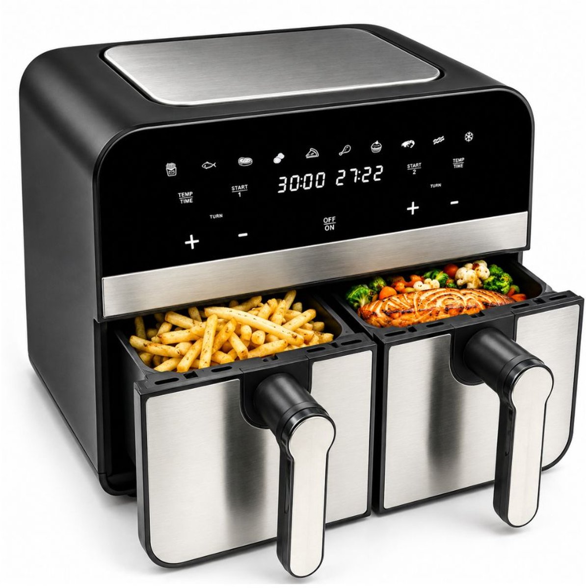 Comfy Nest Dubbele Airfryer XXL - CN-AFD45NS - 2400W - Duo Airfryer - 9L - Zwart/Zilver