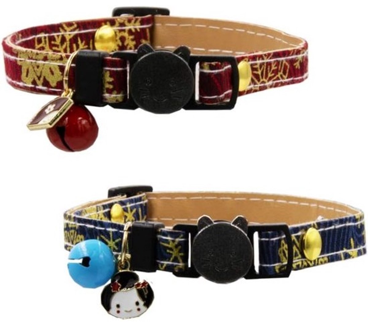 Verstelbare Kattensets met Veiligheidsgesp en Japanse Charme - 2 Stuks Blauw & Rood