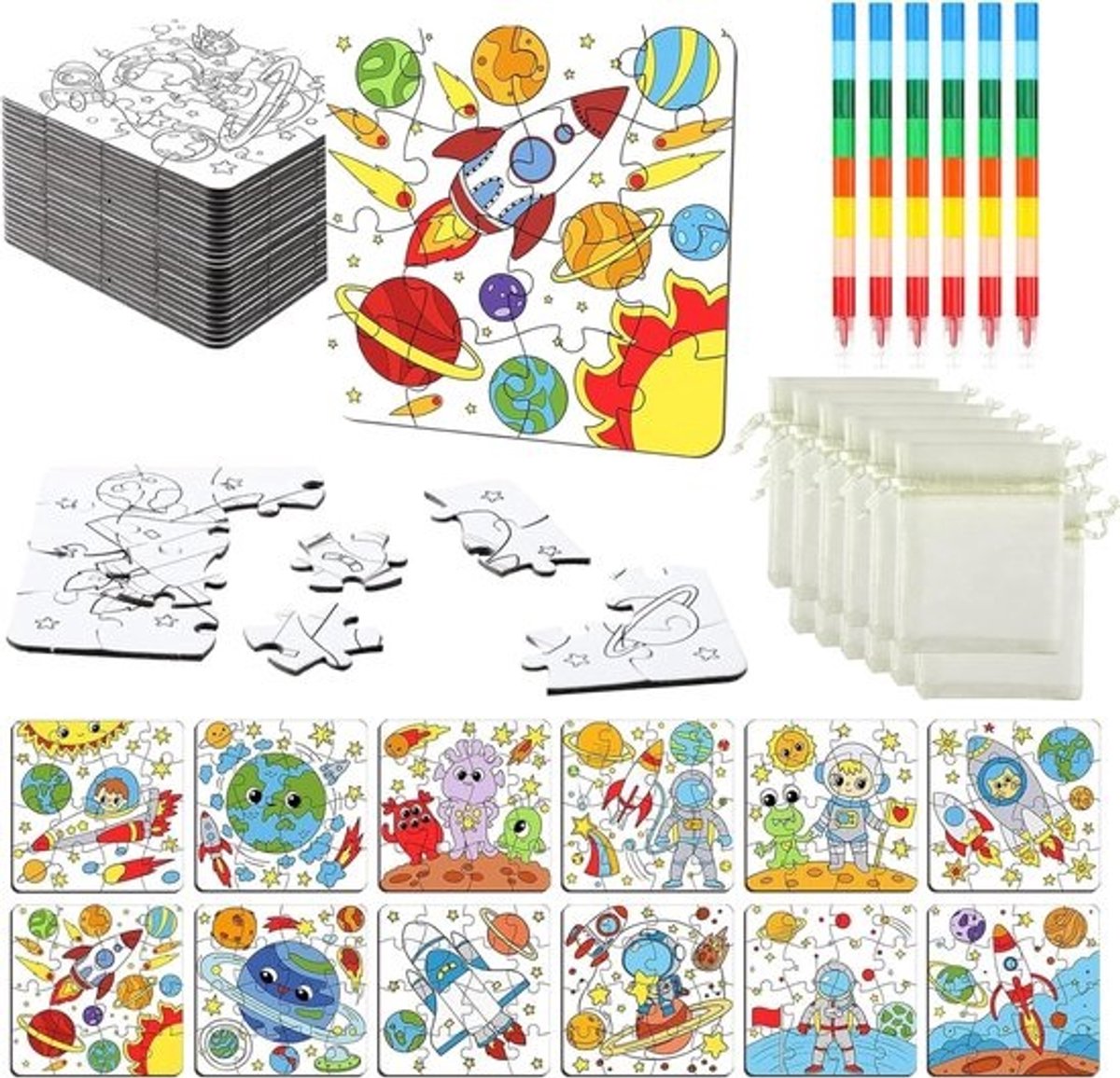 Knutselspeelgoed: Puzzels Zelf Schilderen en Ink kleuren – Knutselset met Potloden en Opbergetuis