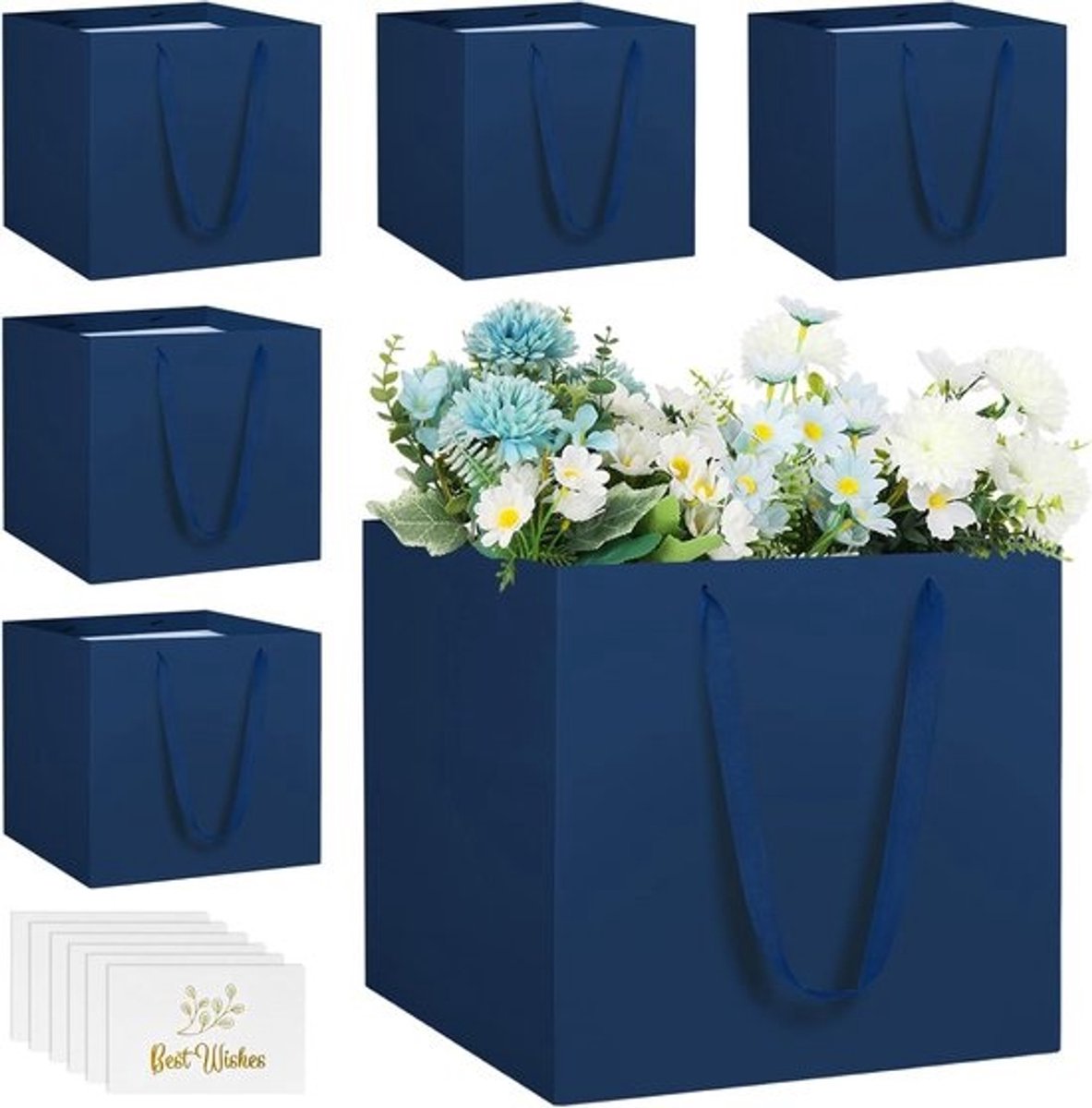 6x Grote Vierkante Cadeauzakjes Blauw van Papier - 25x25x25 cm | Cadeautasjes voor Feest of Cadeau