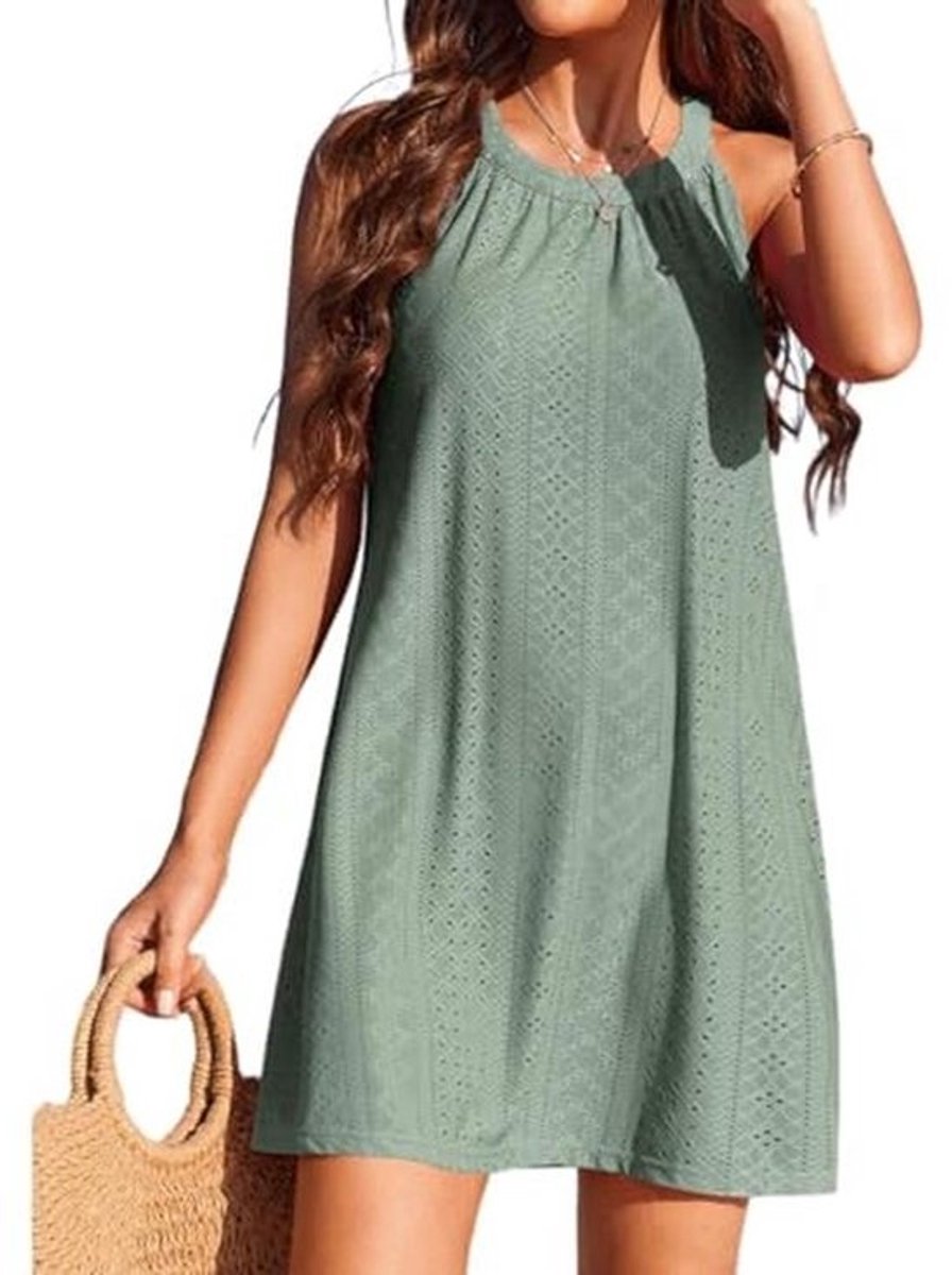 Vrouwen Strandjurk - Mouwloos, V-hals, Chiffon, Met Zak