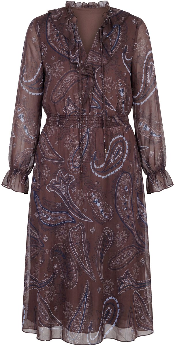 Studio Untold - Dames - Midi-jurk A-lijn chiffon paisleyprint - Dennenbruin - Maat 54+
