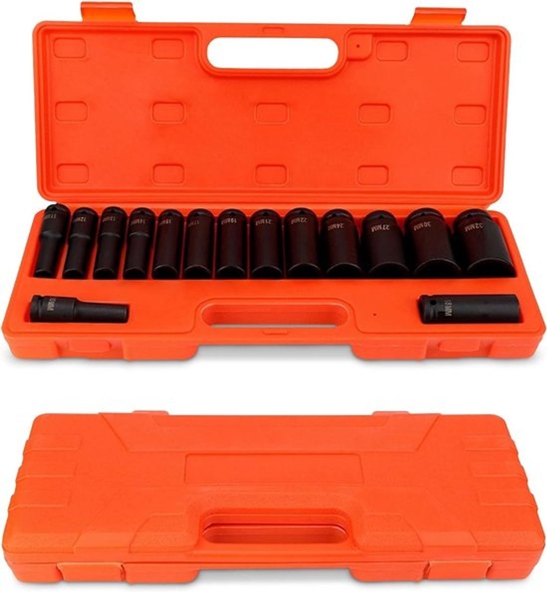 EGoods - Slagmoersleutelset 15-delig 1/2 Inch van Koolstofstaal voor Werkplaatsgebruik met Diepe Slagdoppenset