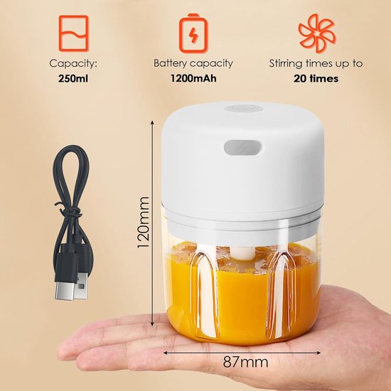 Keuken Snijder - Mini Mixer - Snel Ingrediënten Hakken - 3 RVS Messen - 250ml - Wit — afbeelding 3