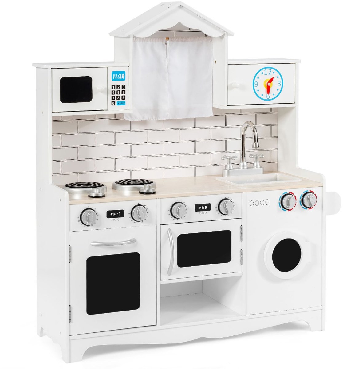 SureDeal® - Rollenspell - Kinderkeuken - Speeltoebehoren Houten Speelkeuken - Wasmachine - Magnetron - Kinderen Vanaf Jaar - 78x29x93 cm - Wit