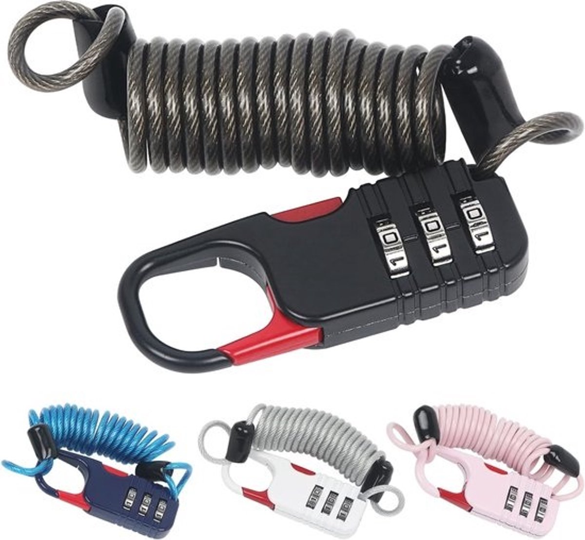 4 Pieces Motorcycle Helmet Lock - Portable Cable Lock for Bike - Combination Lock - 3 Digits Bicycle Lock - High Security for Helmets - Luggage - Bikes - Pushchair